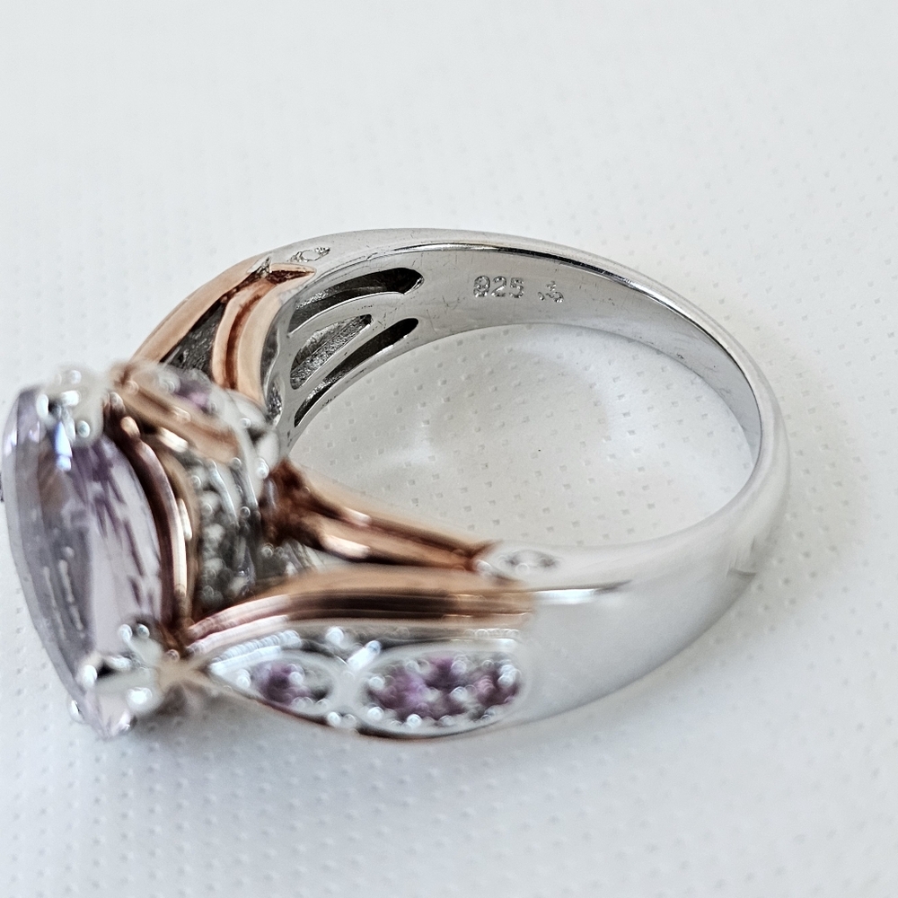 Rare Victoria Wieck Kunzite & Garnet Ring 18k Rose Gold & Sterling Silver Sz 7 - Picture 5 of 8